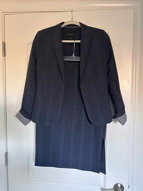 Banana Republic Navy Windowpane Blazer and Skirt Set